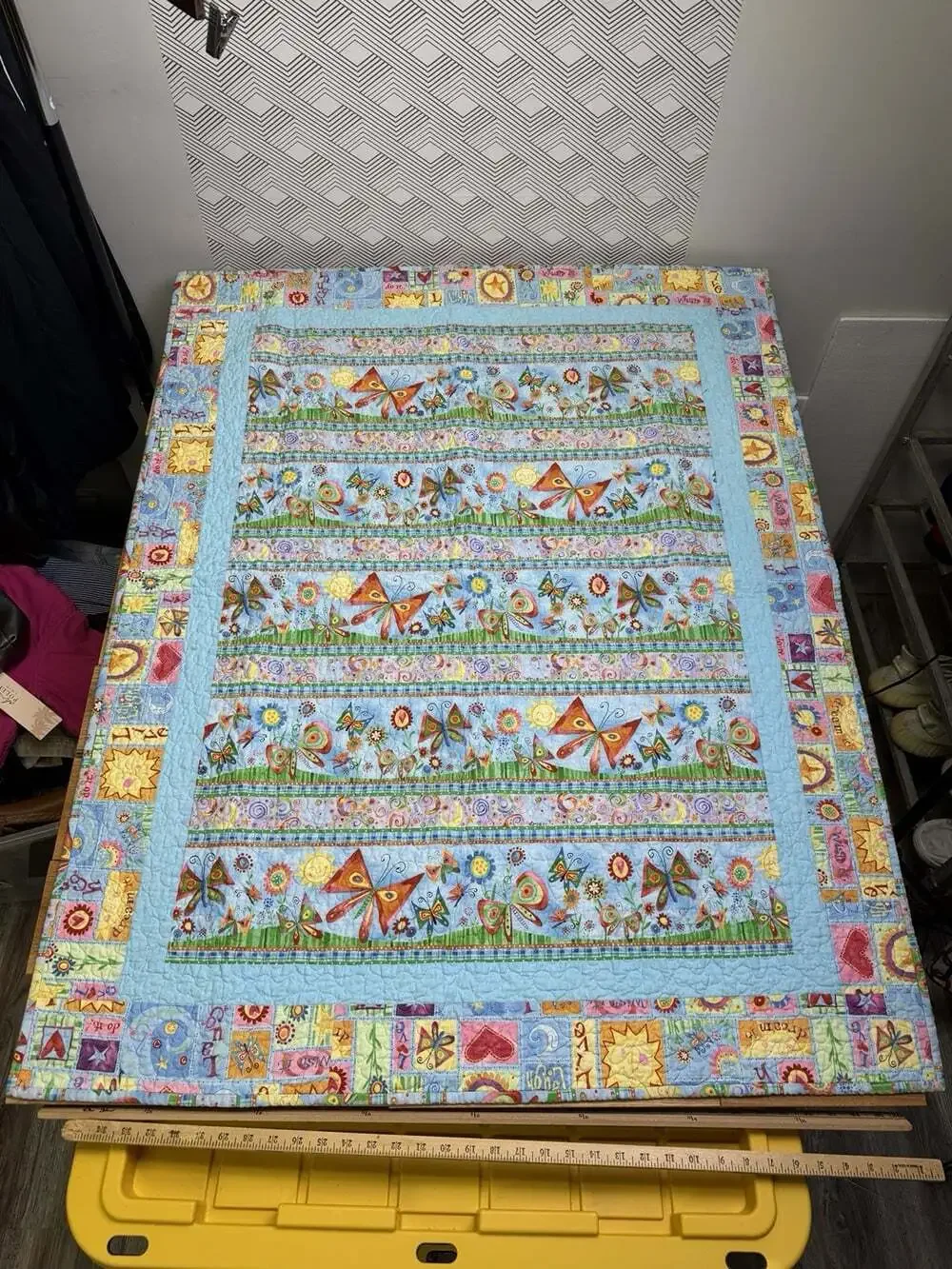 Handmade Baby/Toddler Quilt.  50”x39” Butterflies, Sunshine, multi-color